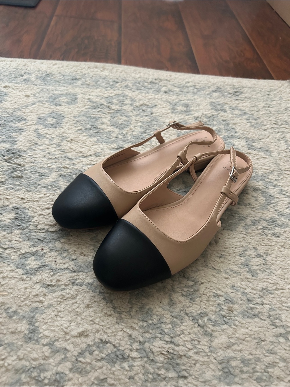 Women's Two-Tone Slingback Flats — Nude and Black